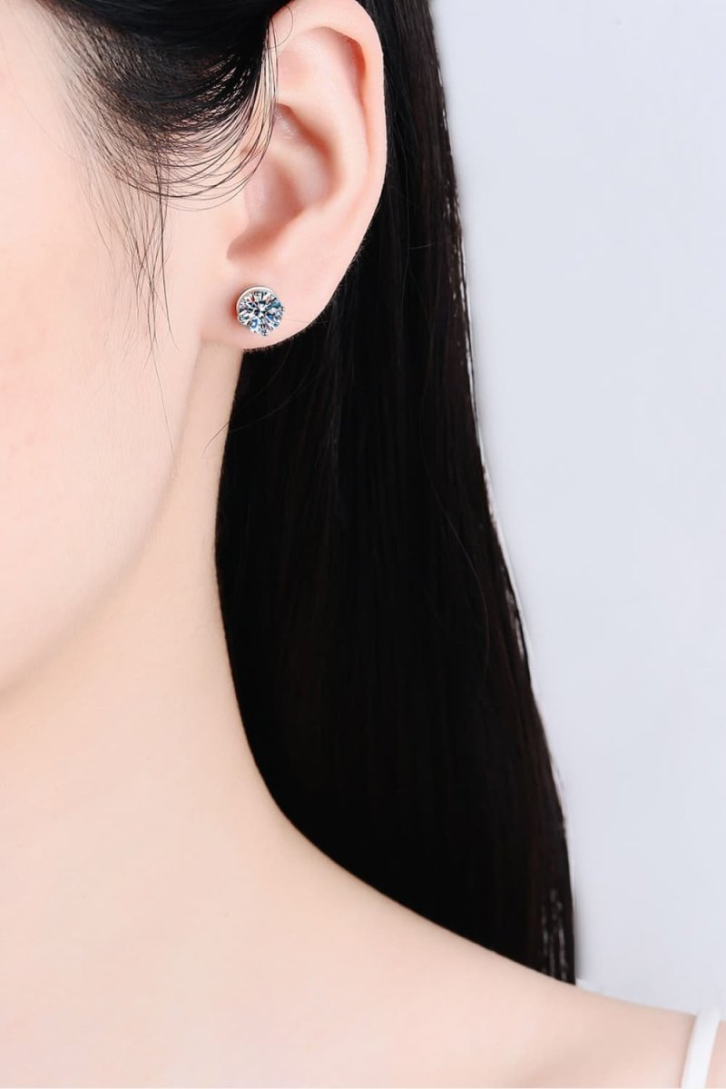 Earrings 2 Carat Moissanite Rhodium-Plated Stud