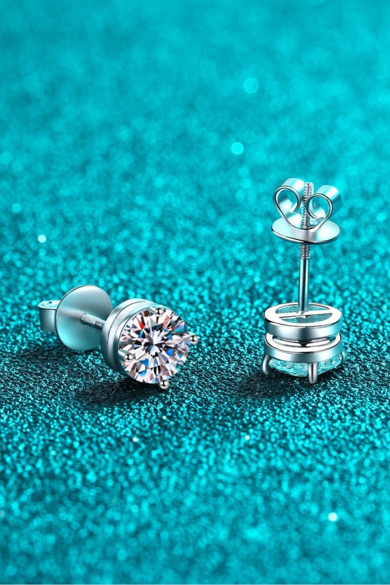 Earrings 2 Carat Moissanite Rhodium-Plated Stud
