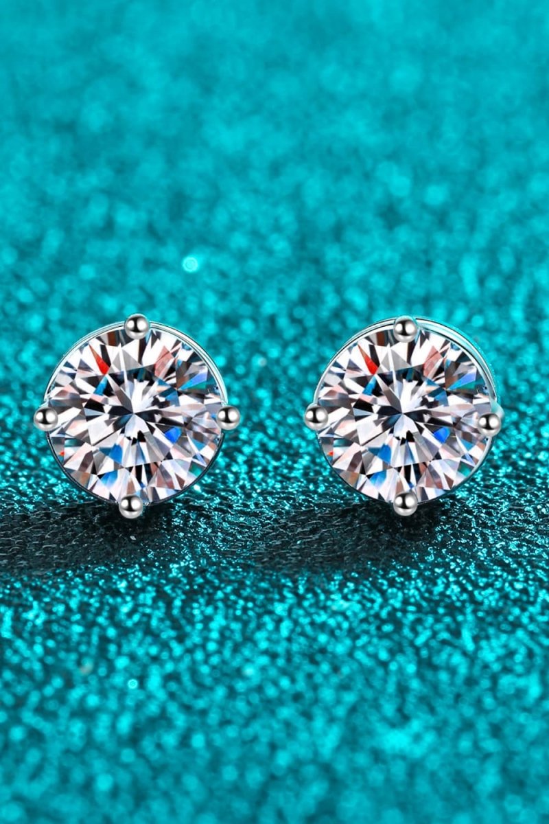 Earrings 2 Carat Moissanite Rhodium-Plated Stud