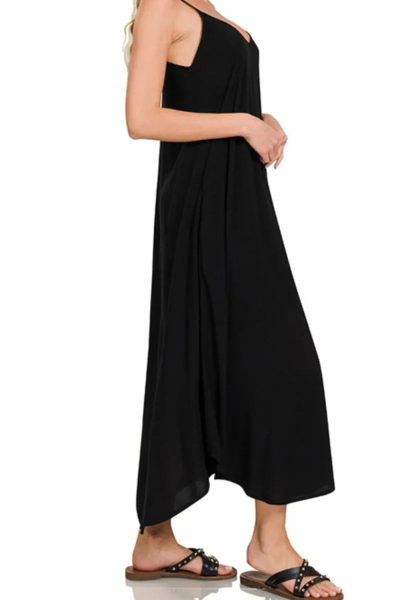 Maxi Dress Adjustable strap A-line with pockets – 100% rayon