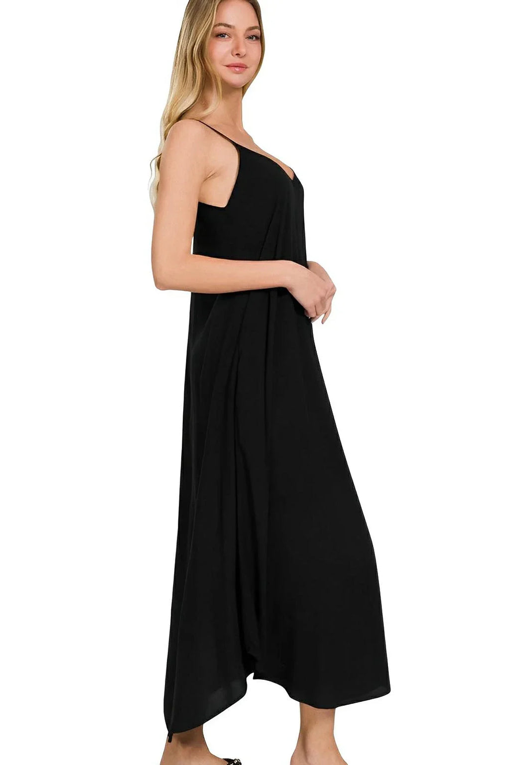 Maxi Dress Adjustable strap A-line with pockets – 100% rayon
