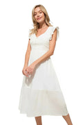 Midi Dress Ruffle Sleeve Smocked Tiered
