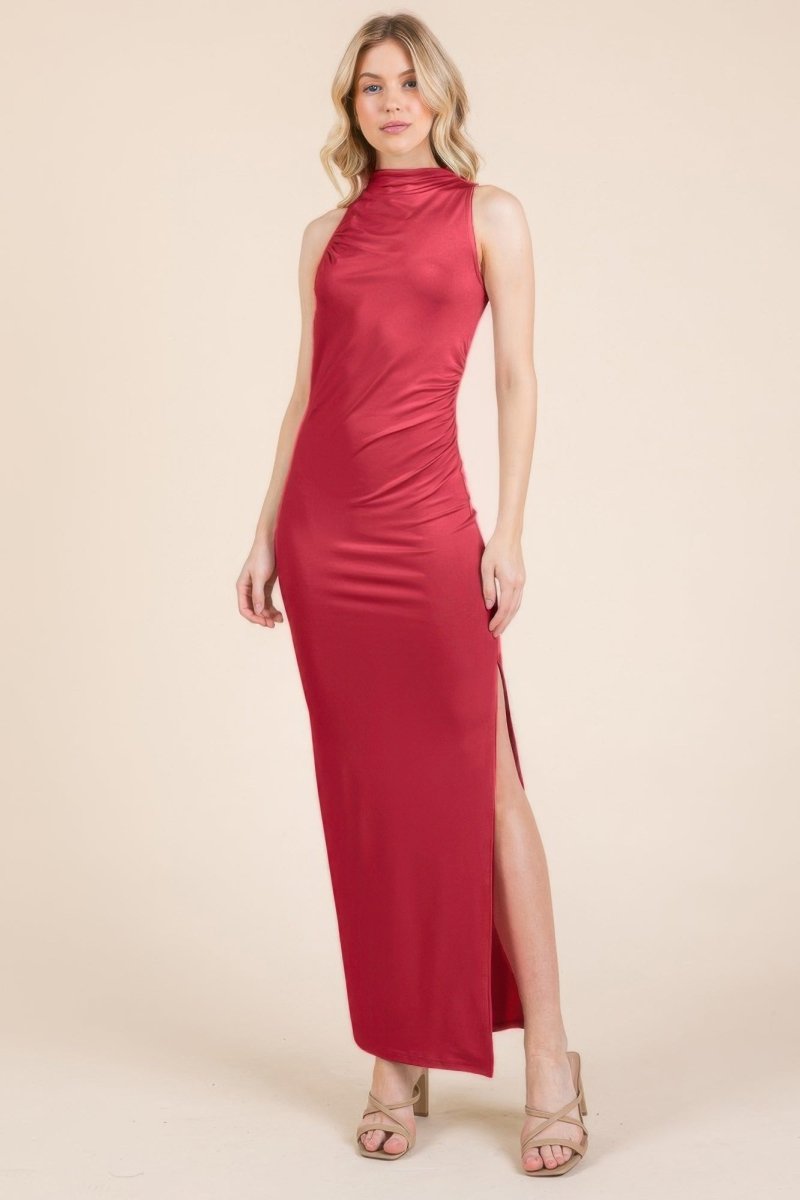 Maxi Dress Back Cut Out Side Shirring Side Slit