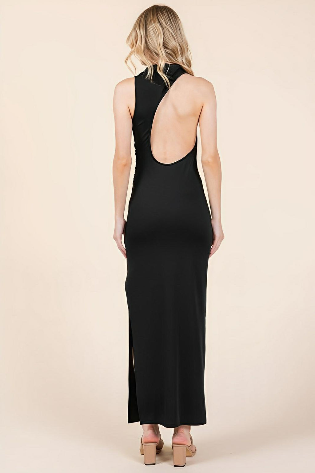 Maxi Dress Back Cut Out Side Shirring Side Slit