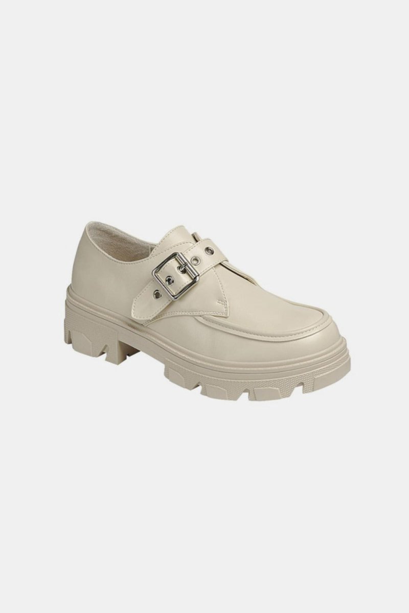 Buckled Platform Lug Sole Loafers - Chunky Heel Slip-On Women's Shoes