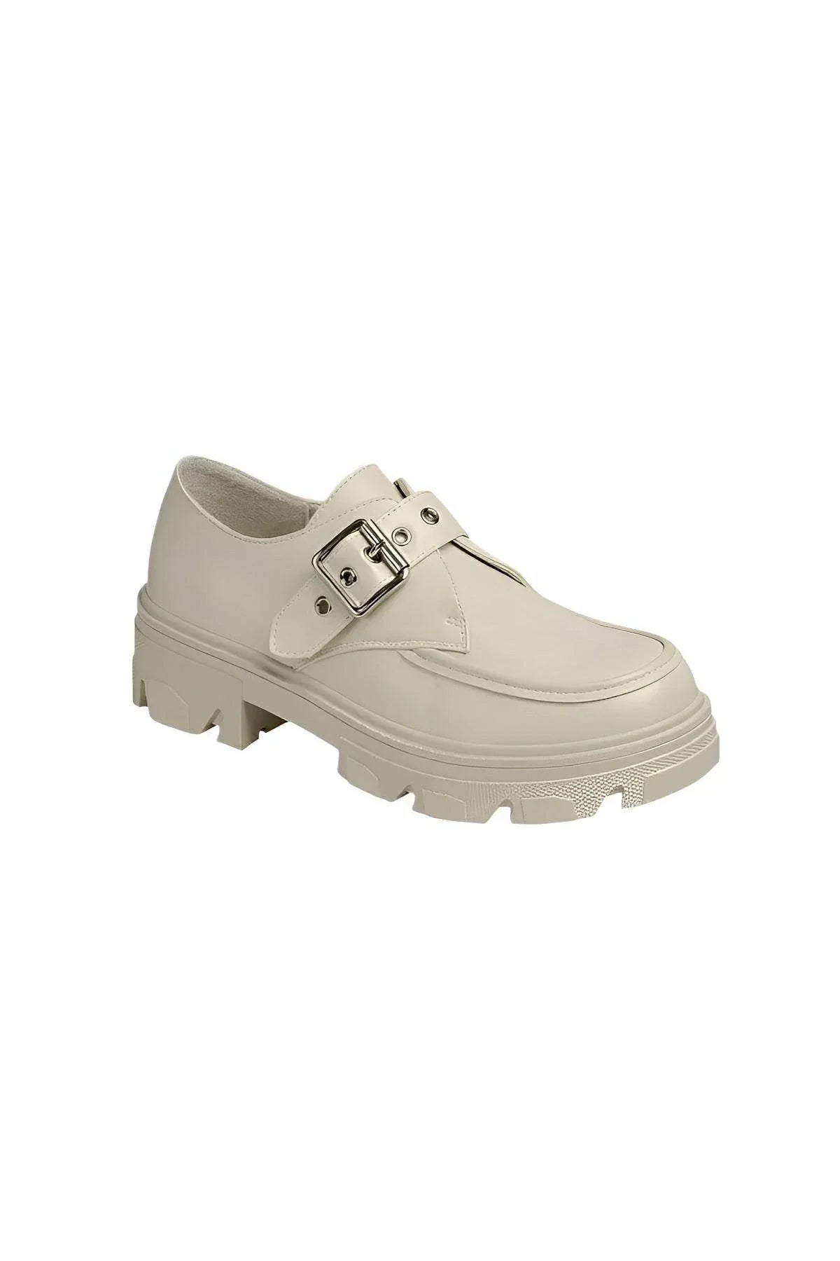 Buckled Platform Lug Sole Loafers - Chunky Heel Slip-On Women's Shoes