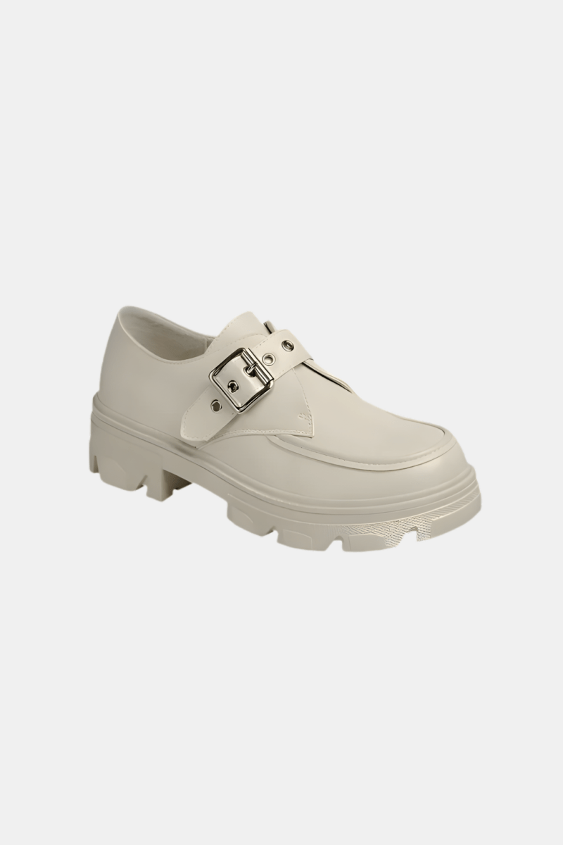 Buckled Platform Lug Sole Loafers - Chunky Heel Slip-On Women's Shoes