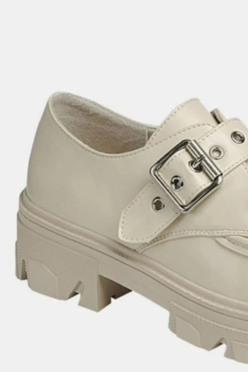 Buckled Platform Lug Sole Loafers - Chunky Heel Slip-On Women's Shoes