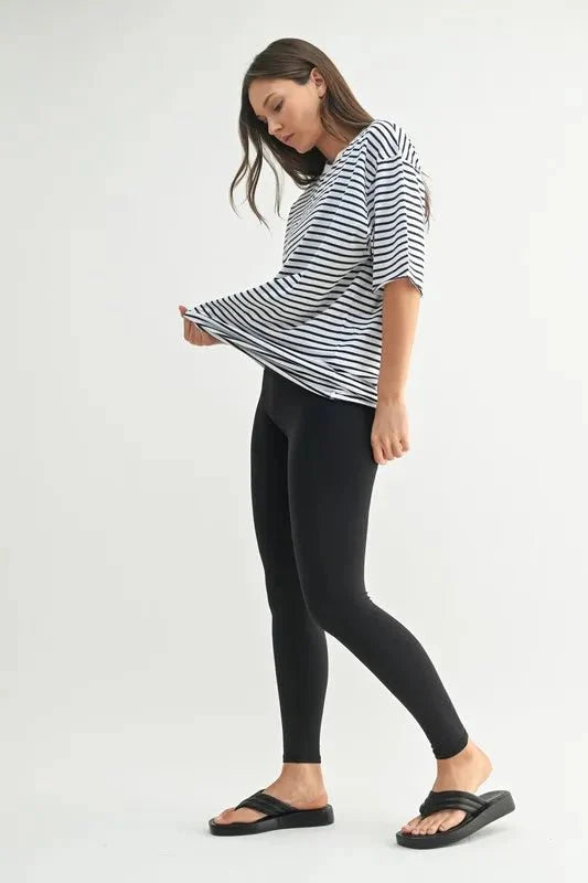 Coastal Cotton Striped Oversized Crewneck Tee