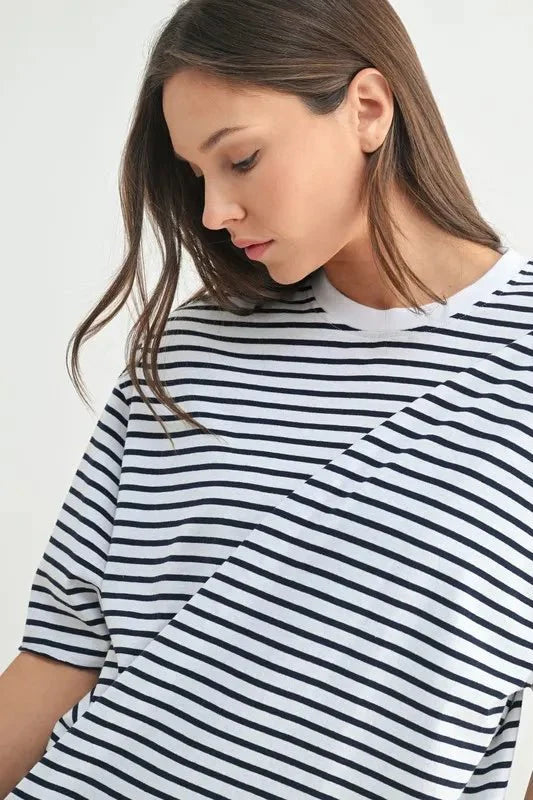 Coastal Cotton Striped Oversized Crewneck Tee