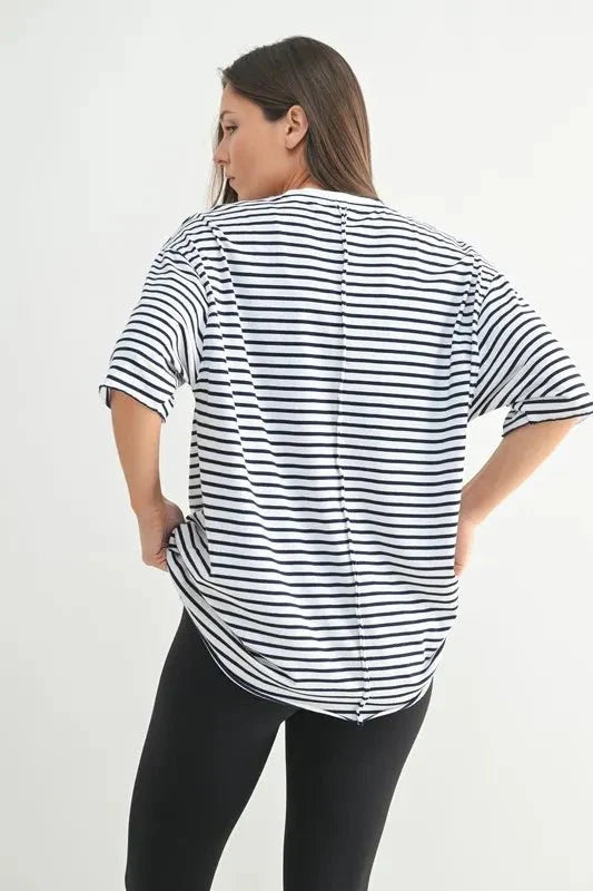 Coastal Cotton Striped Oversized Crewneck Tee