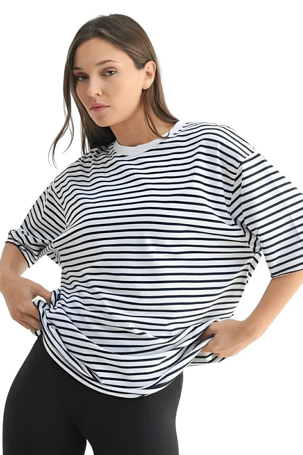 Coastal Cotton Striped Oversized Crewneck Tee