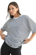 Coastal Cotton Striped Oversized Crewneck Tee