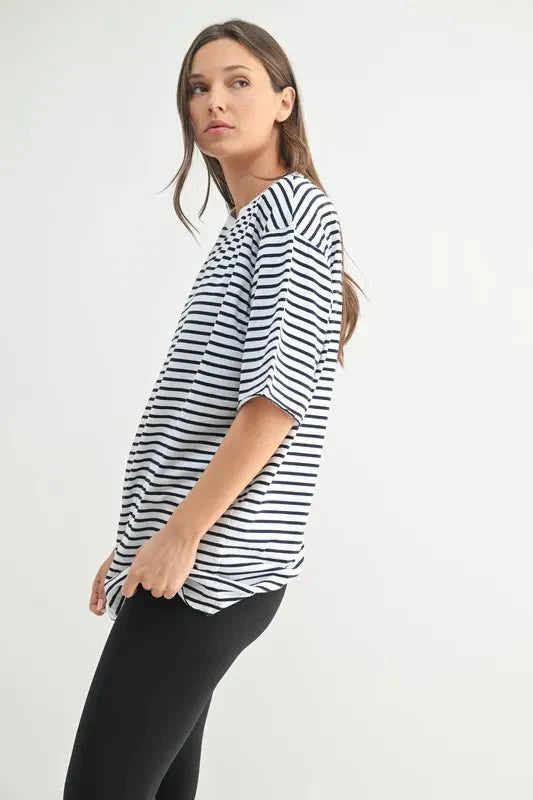 Coastal Cotton Striped Oversized Crewneck Tee