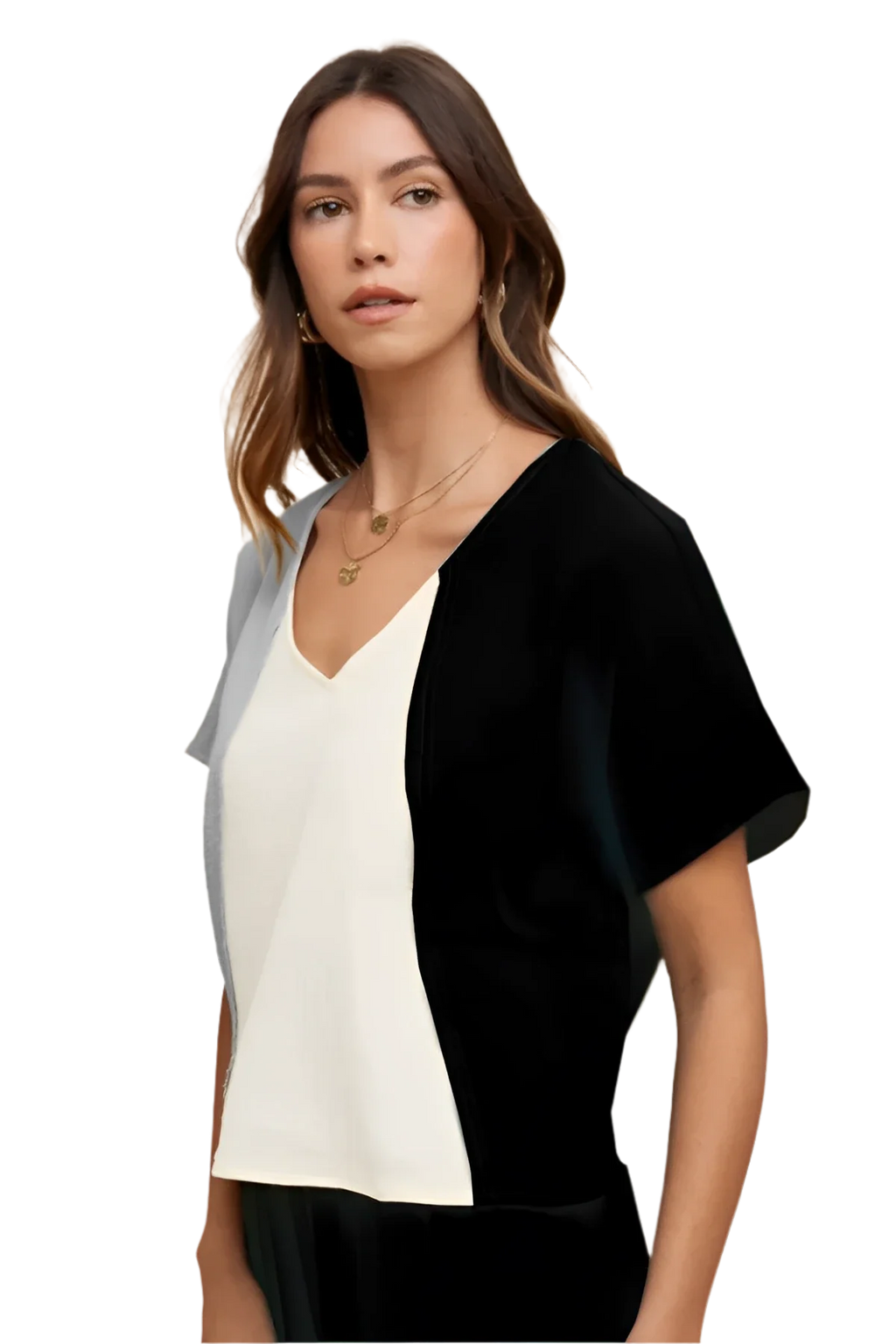 Top Color Block Cotton Gauze V-Neck for Summer Looks