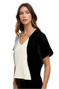 Top Color Block Cotton Gauze V-Neck for Summer Looks