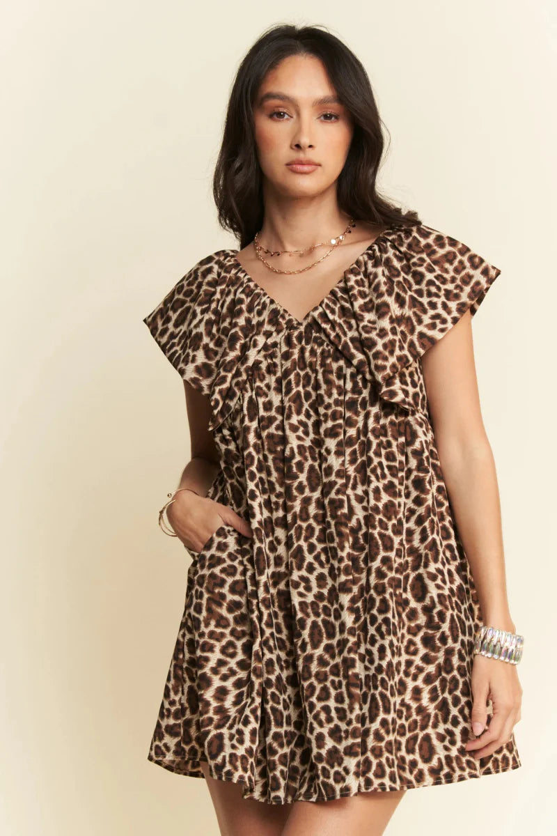 Animal Print Velvet Mini Dress - Ribbon Detail Short Sleeve Women's Y2K