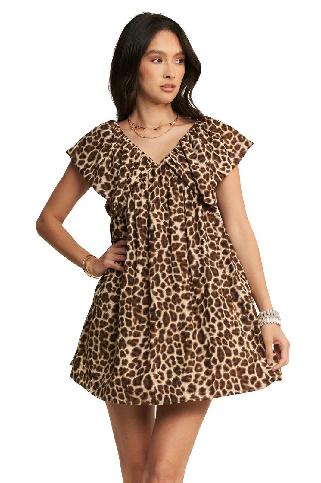 Animal Print Velvet Mini Dress - Ribbon Detail Short Sleeve Women's Y2K