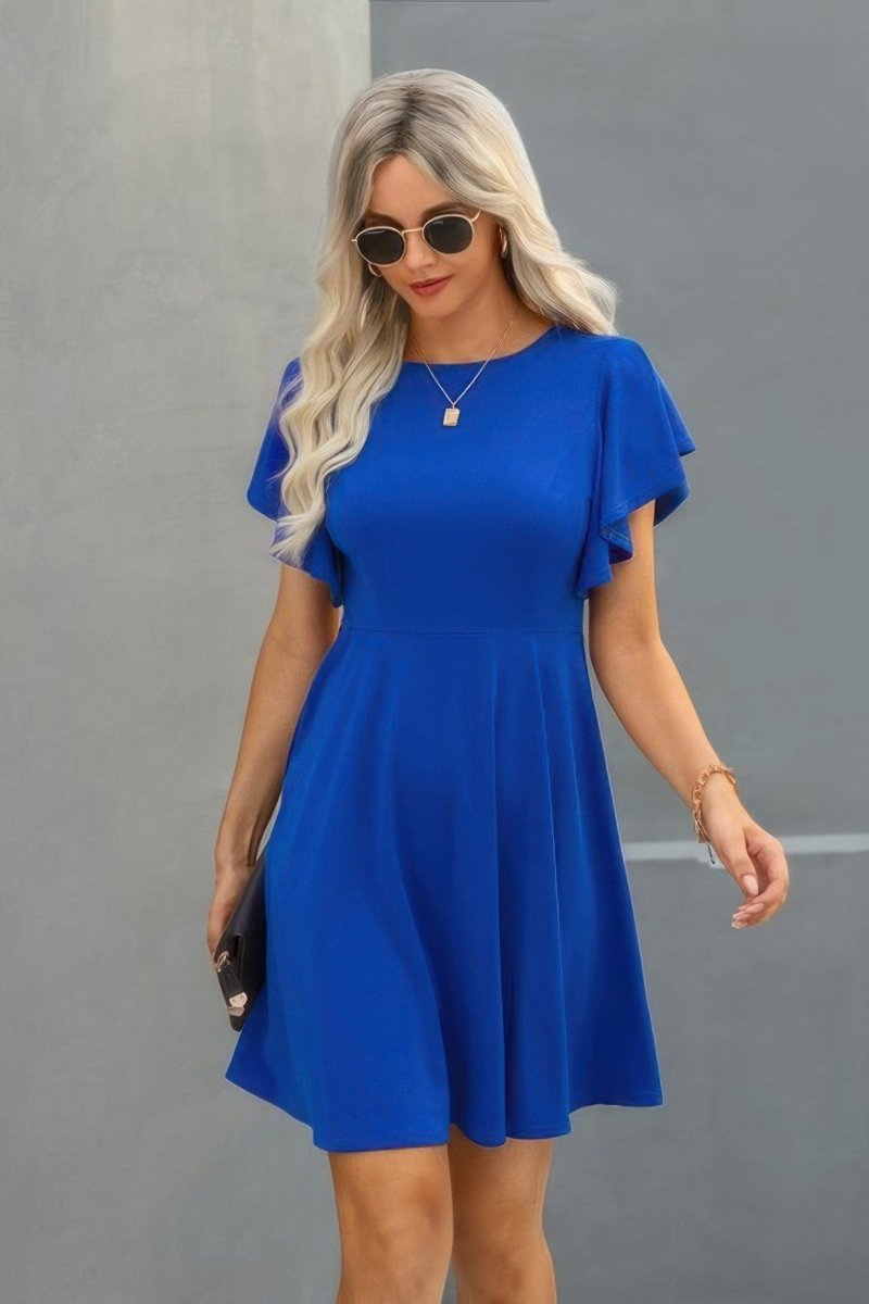 Dress mini solid ruffled short sleeve everyday casual