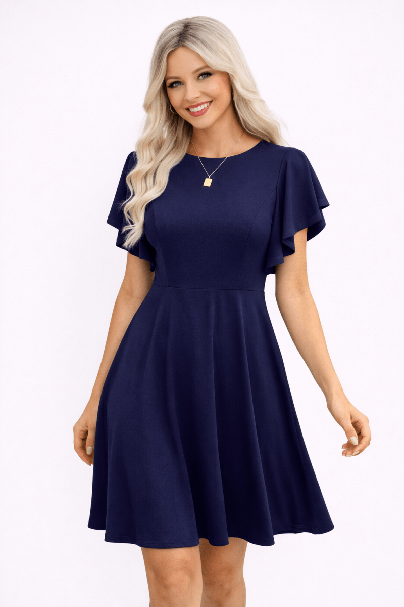 Dress mini solid ruffled short sleeve everyday casual