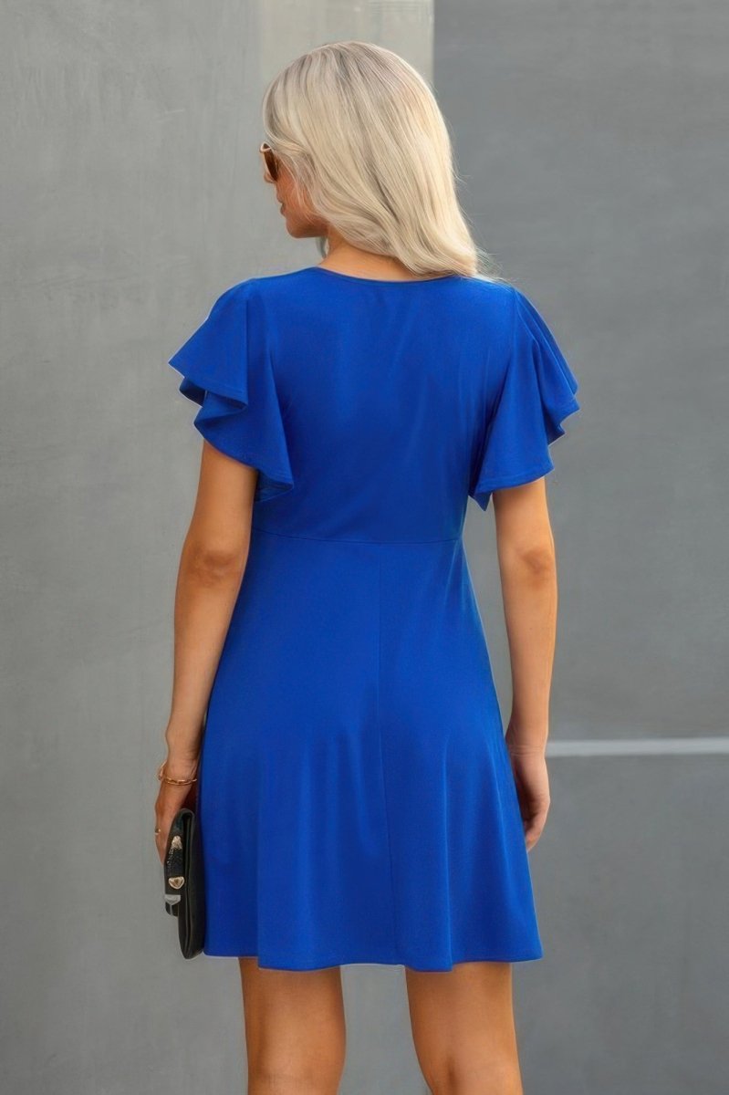 Dress mini solid ruffled short sleeve everyday casual