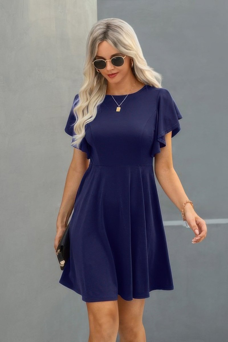 Dress mini solid ruffled short sleeve everyday casual
