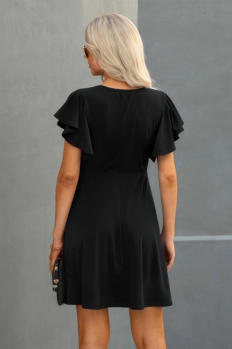 Dress mini solid ruffled short sleeve everyday casual