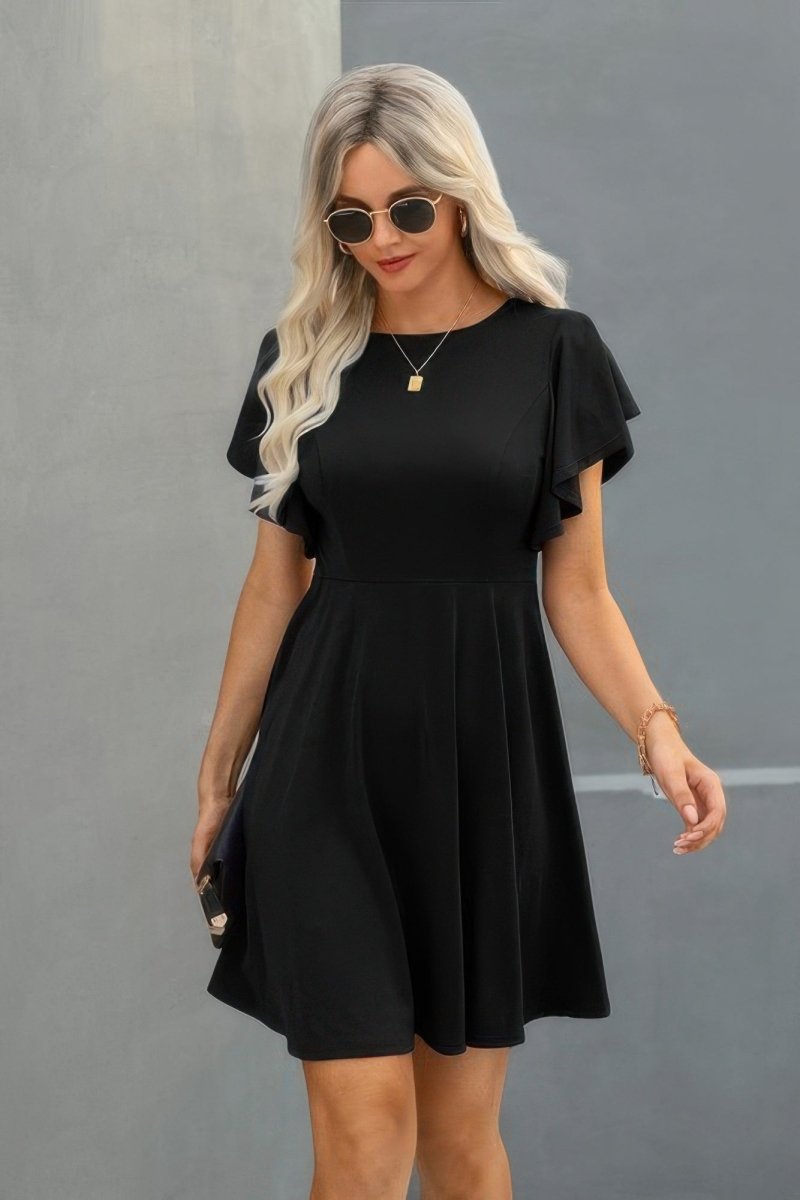 Dress mini solid ruffled short sleeve everyday casual
