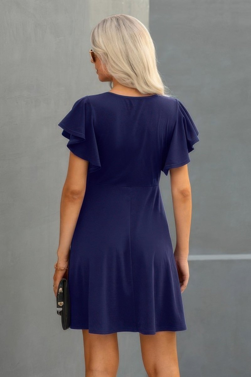 Dress mini solid ruffled short sleeve everyday casual