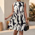 Multicolor Sleeveless Back Knot Mini Dress - Summer Print Women's Casual