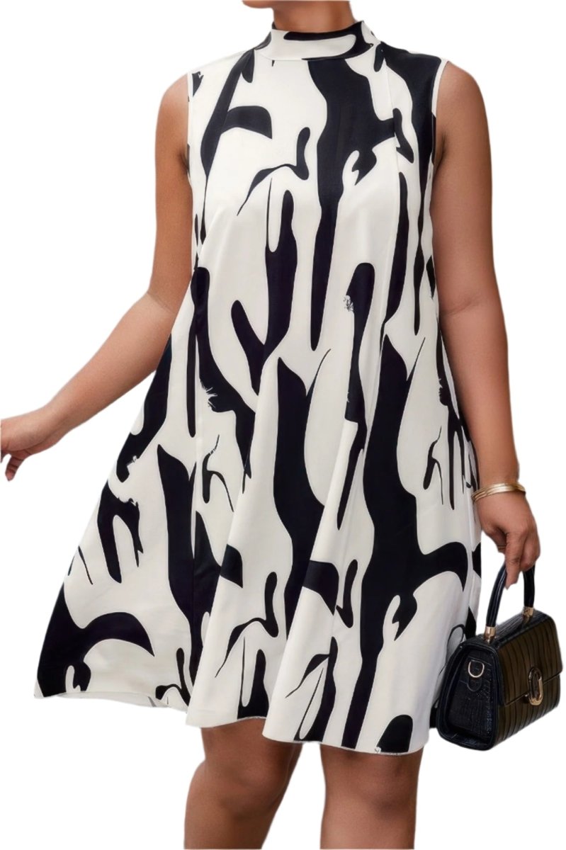 Multicolor Sleeveless Back Knot Mini Dress - Summer Print Women's Casual