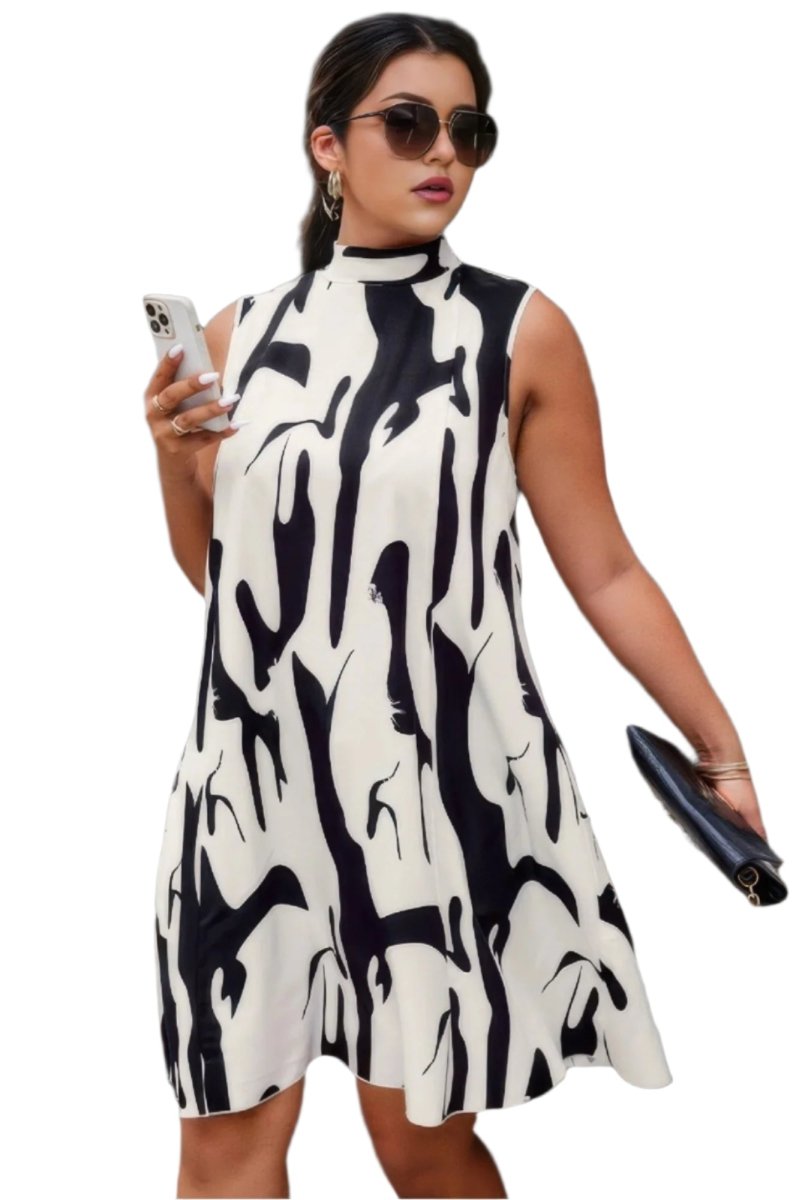 Multicolor Sleeveless Back Knot Mini Dress - Summer Print Women's Casual
