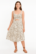 Dress square neck leopard cut-out elastic waist casual wear