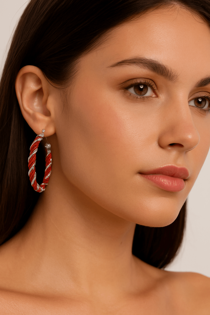 Earrings Christmas Red Twisted Alloy Holiday Hoop Pair