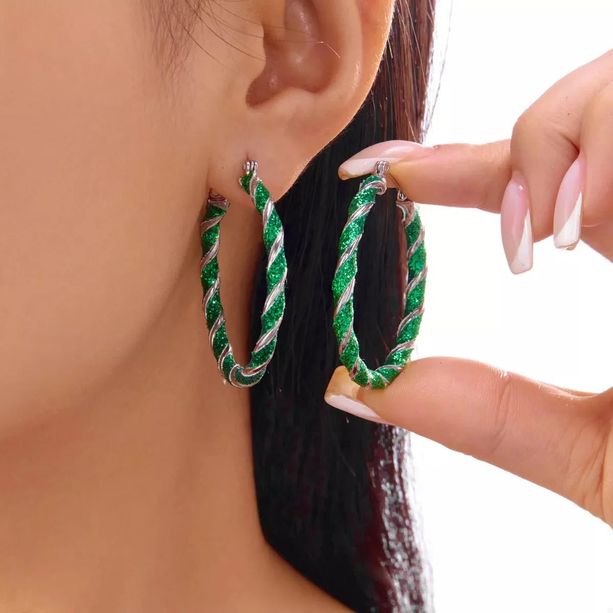 Earrings Christmas Red Twisted Alloy Holiday Hoop Pair