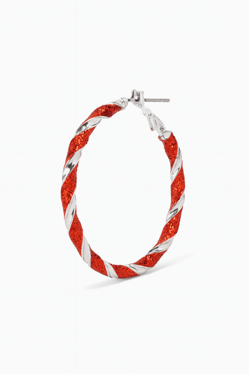 Earrings Christmas Red Twisted Alloy Holiday Hoop Pair