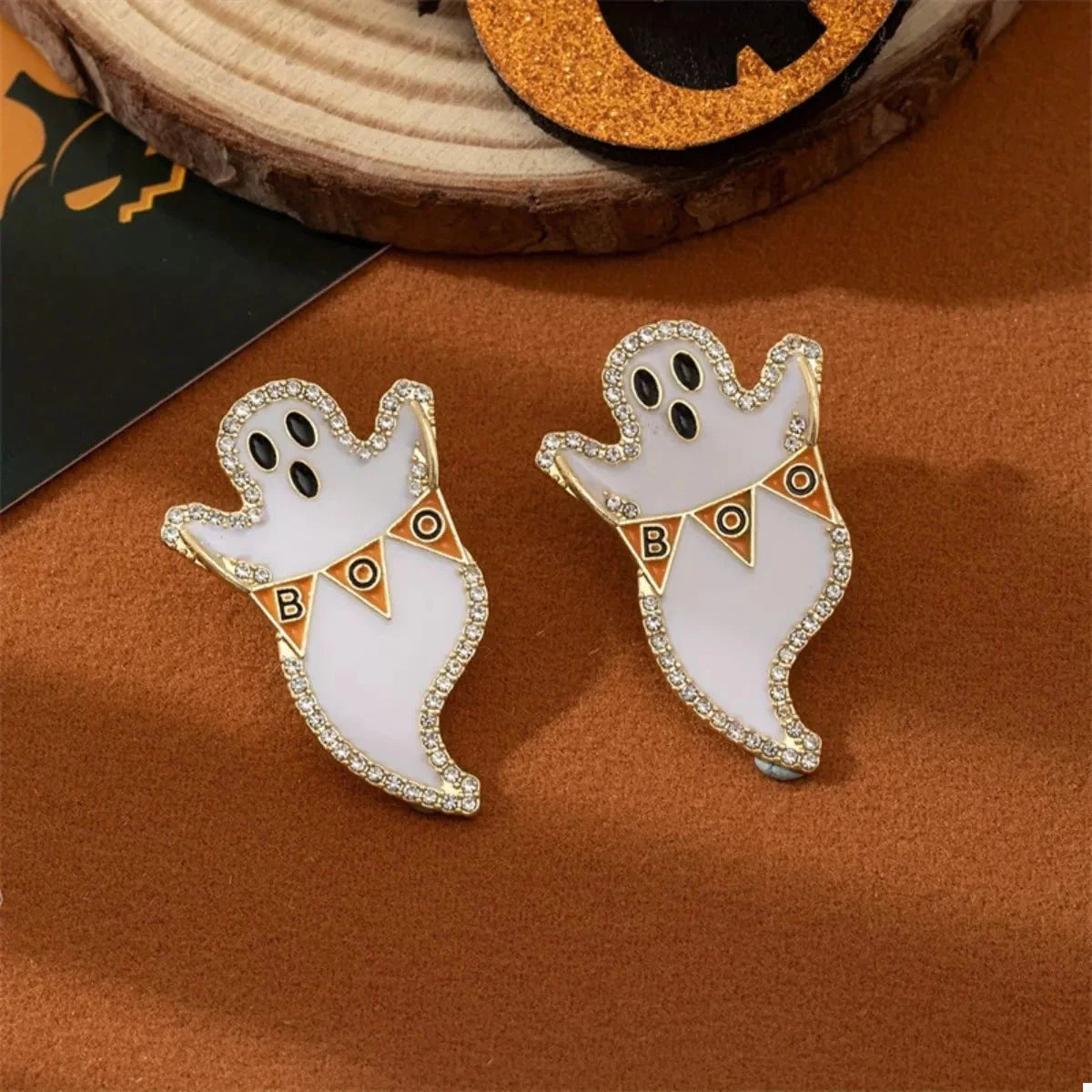 Earrings Halloween Ghost Pumpkin Dangle Gold-Plated Fall