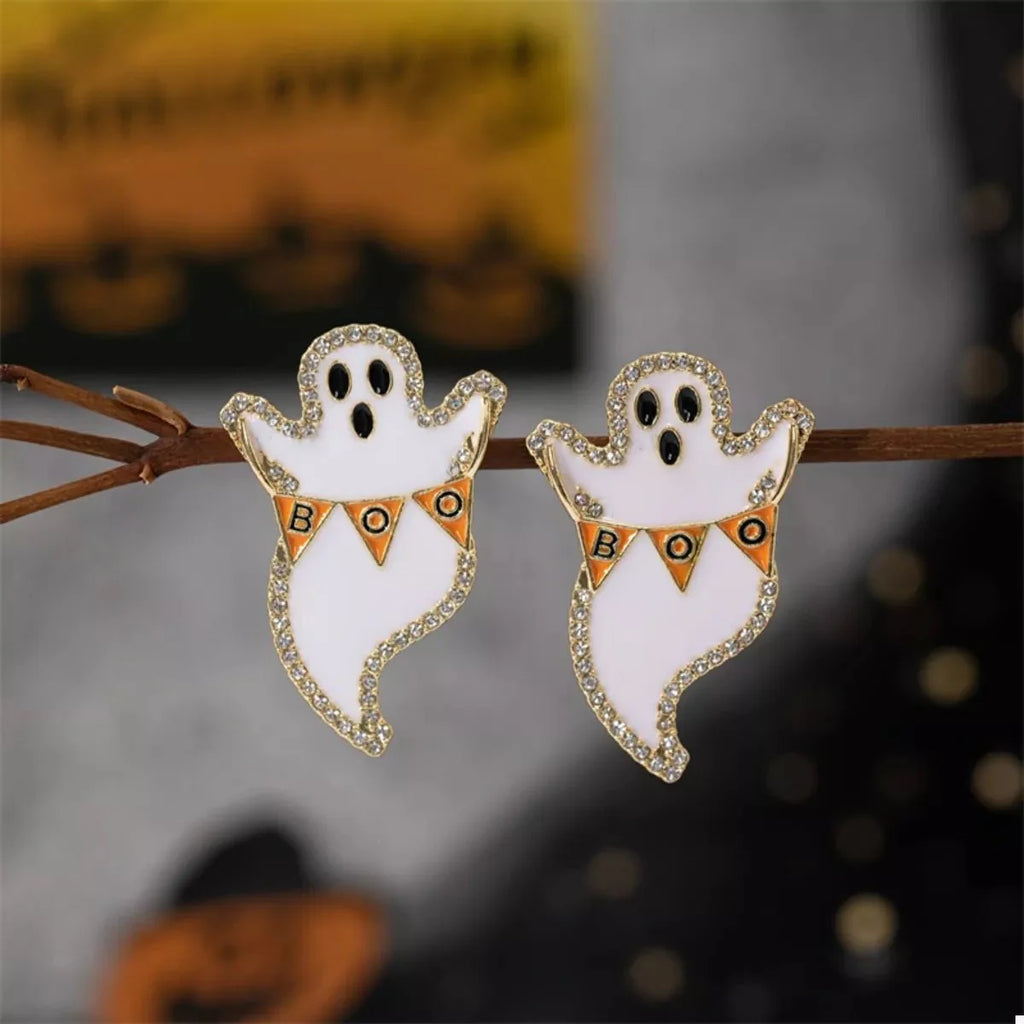 Earrings Halloween Ghost Pumpkin Dangle Gold-Plated Fall