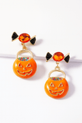 Earrings Halloween Pumpkin Dangle 18K Gold Rhinestone Pair