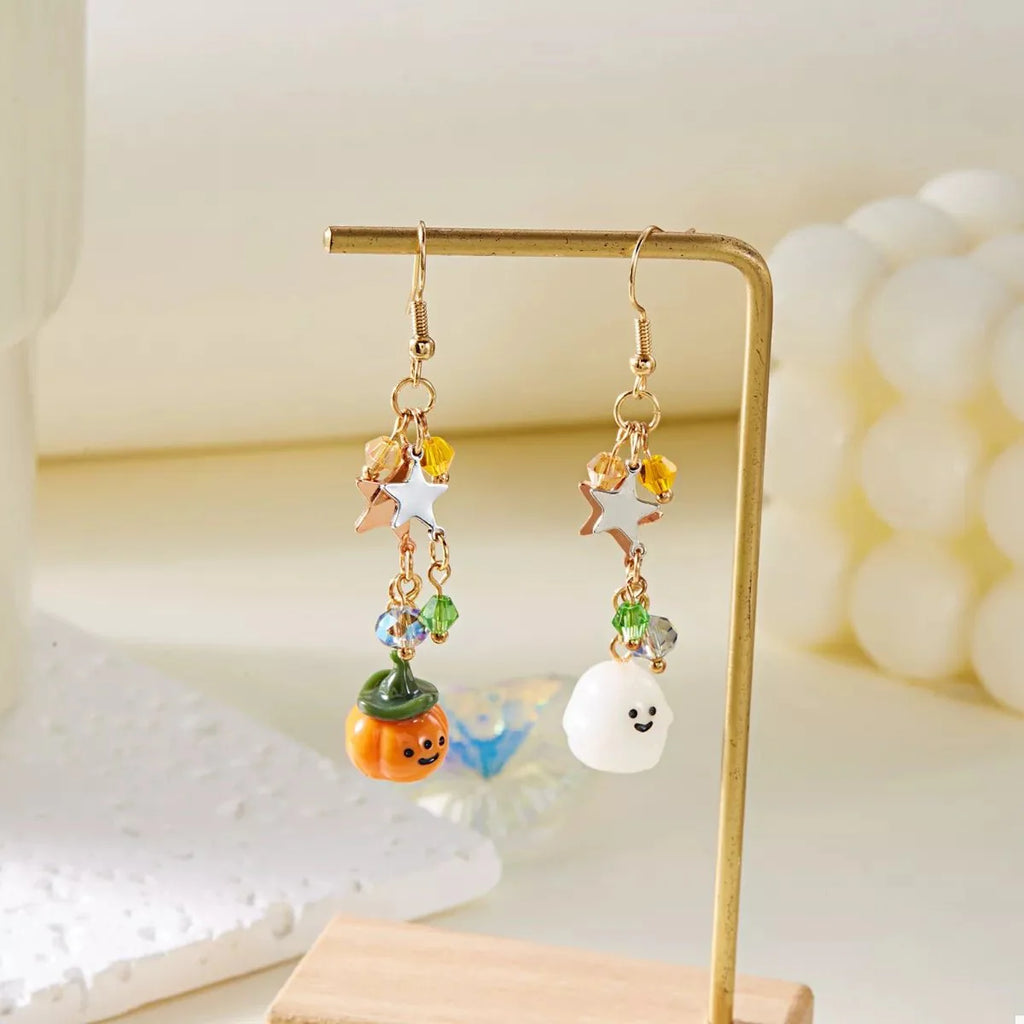 Earrings Halloween Pumpkin Ghost Asymmetrical Gold-Plated Fall