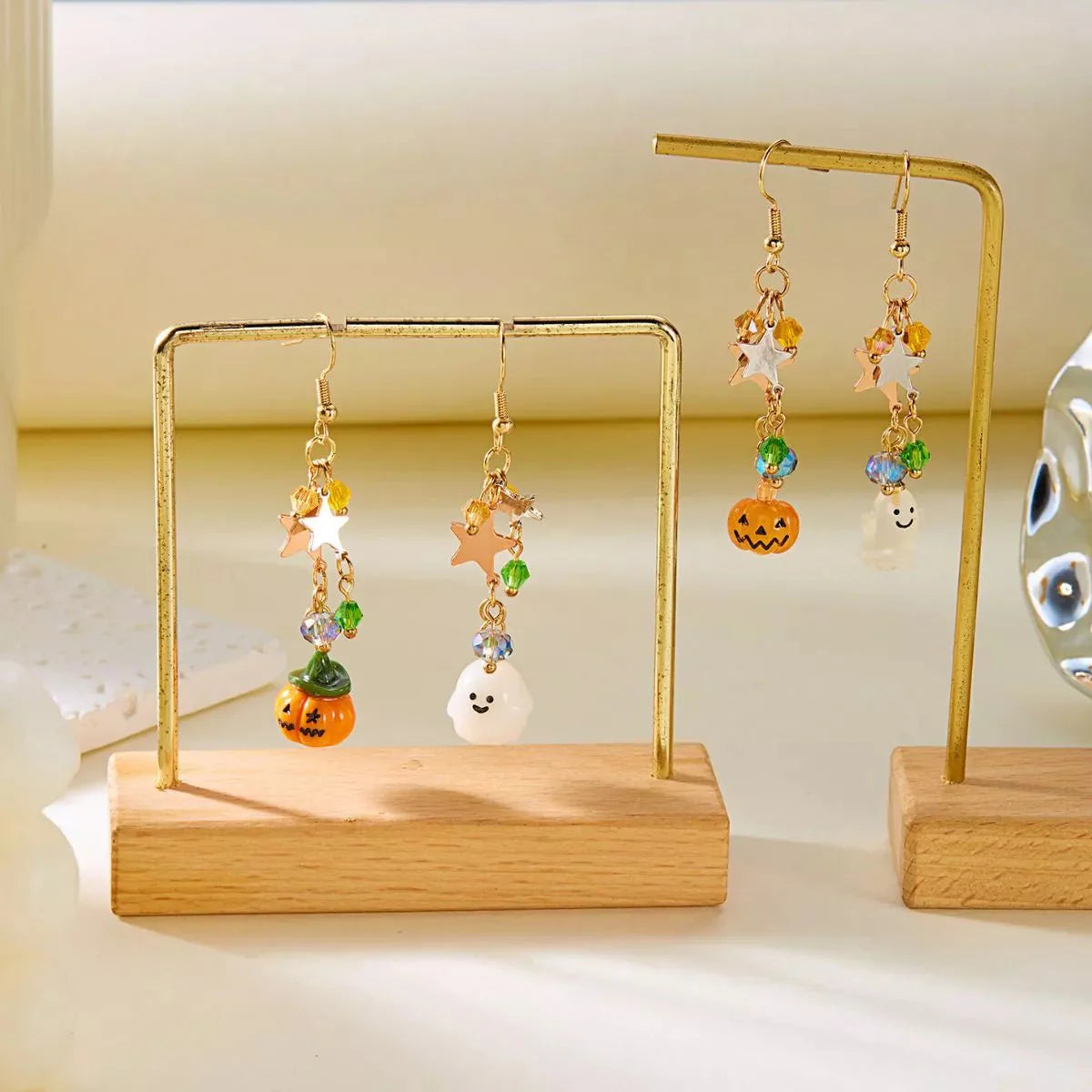 Earrings Halloween Pumpkin Ghost Asymmetrical Gold-Plated Fall