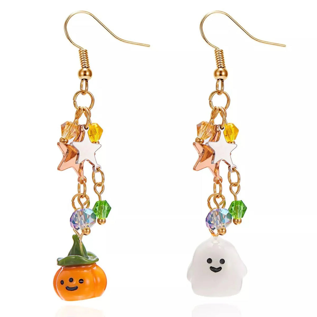 Earrings Halloween Pumpkin Ghost Asymmetrical Gold-Plated Fall