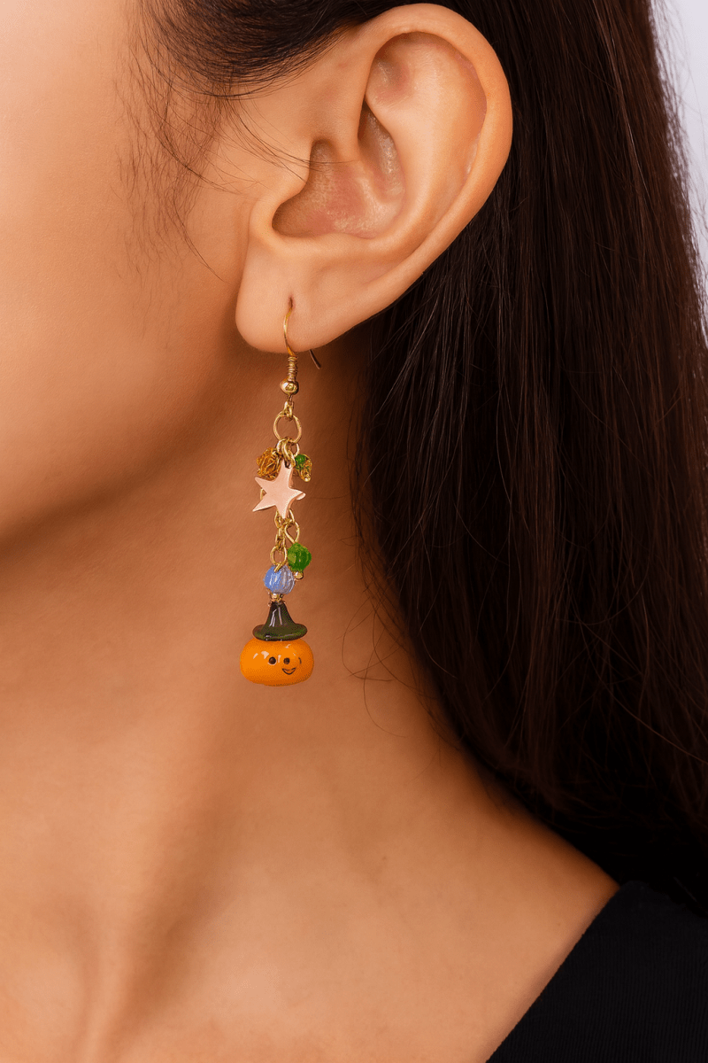 Earrings Halloween Pumpkin Ghost Asymmetrical Gold-Plated Fall