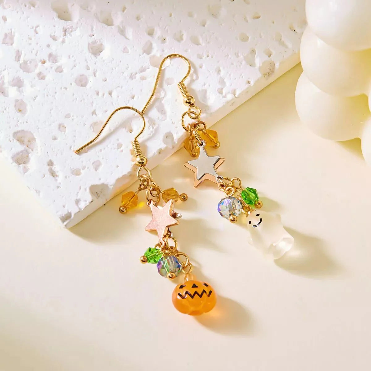 Earrings Halloween Pumpkin Ghost Asymmetrical Gold-Plated Fall