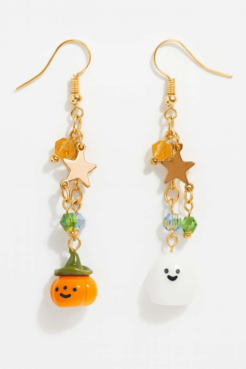 Earrings Halloween Pumpkin Ghost Asymmetrical Gold-Plated Fall