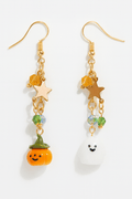 Earrings Halloween Pumpkin Ghost Asymmetrical Gold-Plated Fall