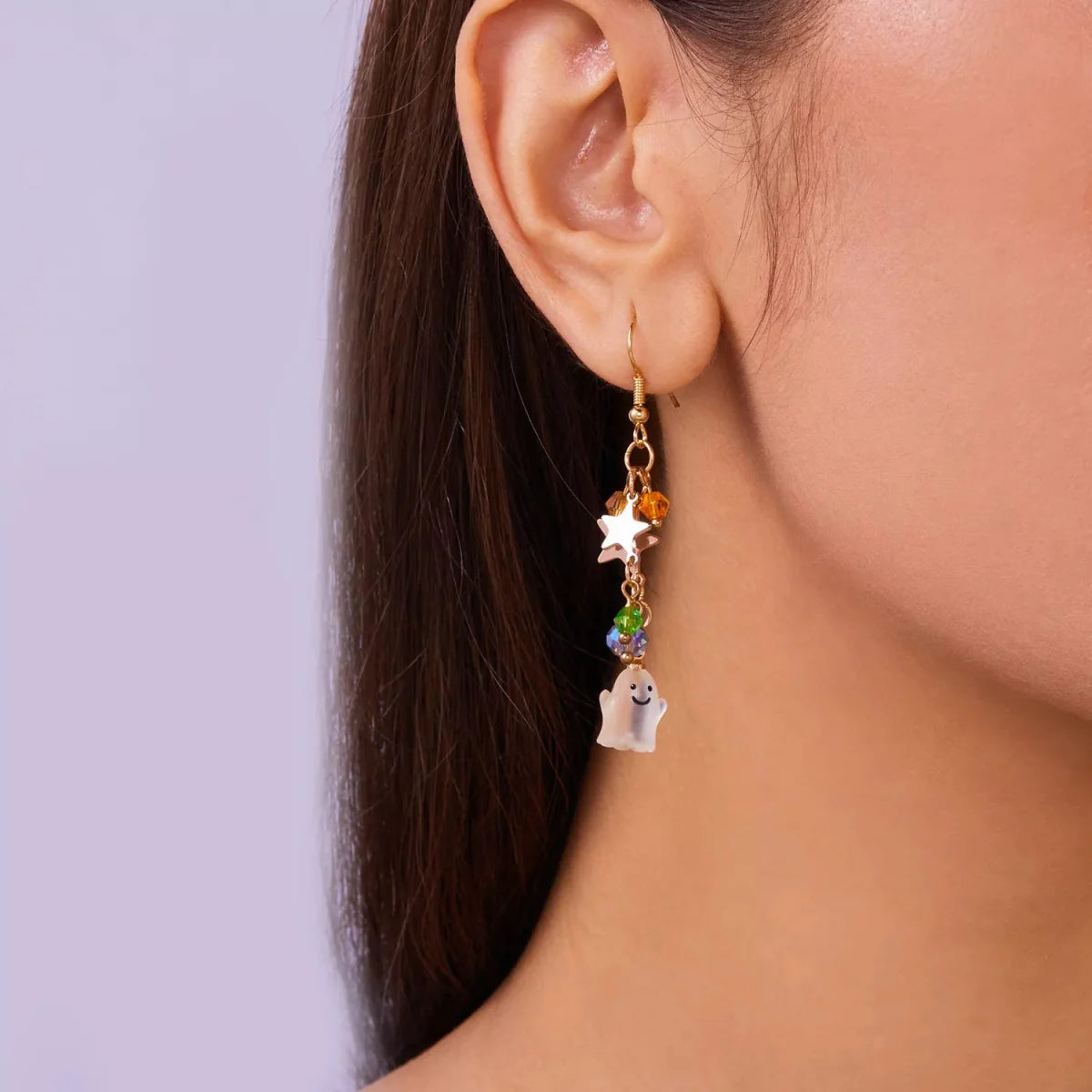 Earrings Halloween Pumpkin Ghost Asymmetrical Gold-Plated Fall