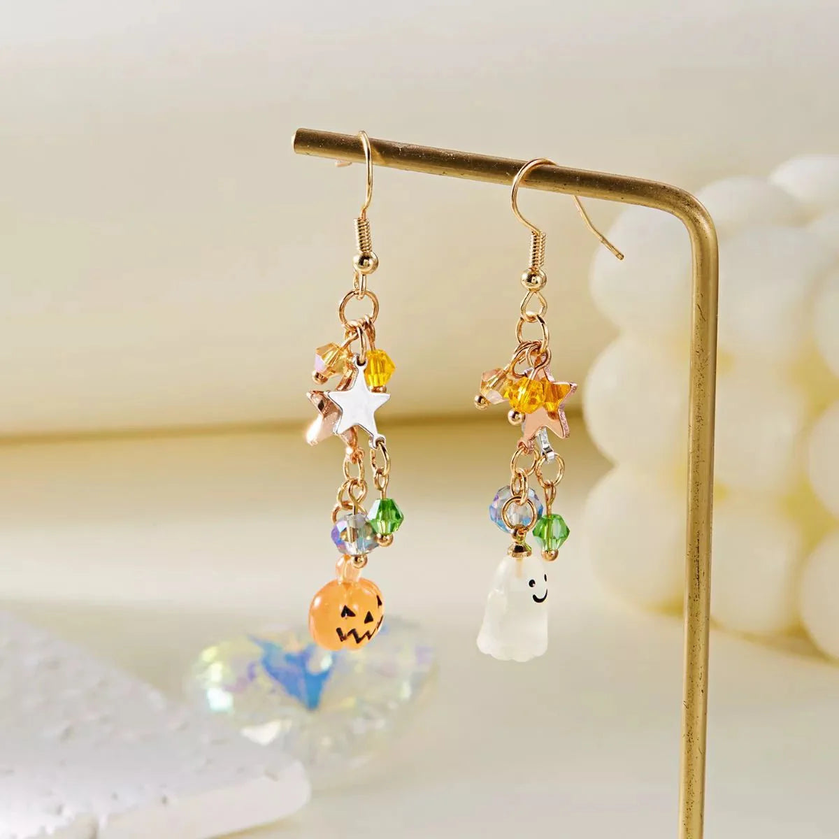 Earrings Halloween Pumpkin Ghost Asymmetrical Gold-Plated Fall