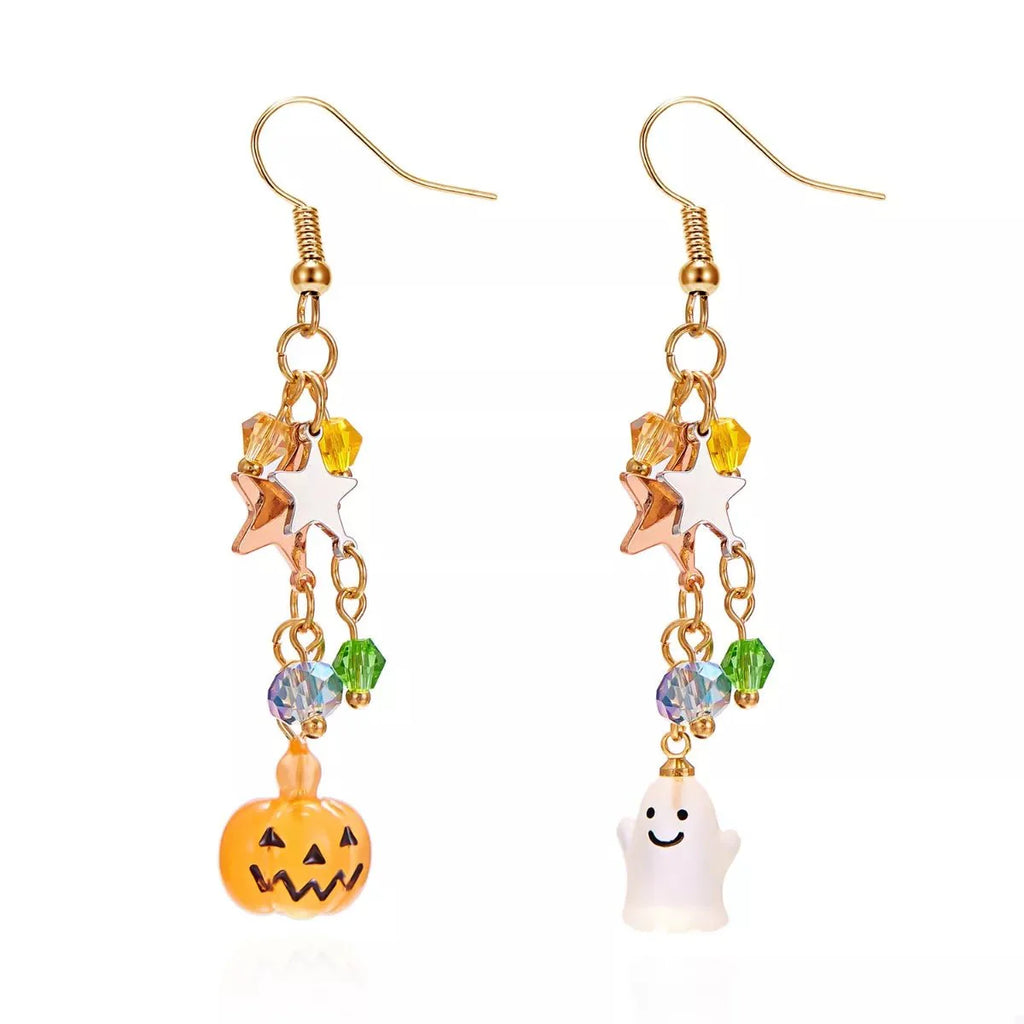 Earrings Halloween Pumpkin Ghost Asymmetrical Gold-Plated Fall