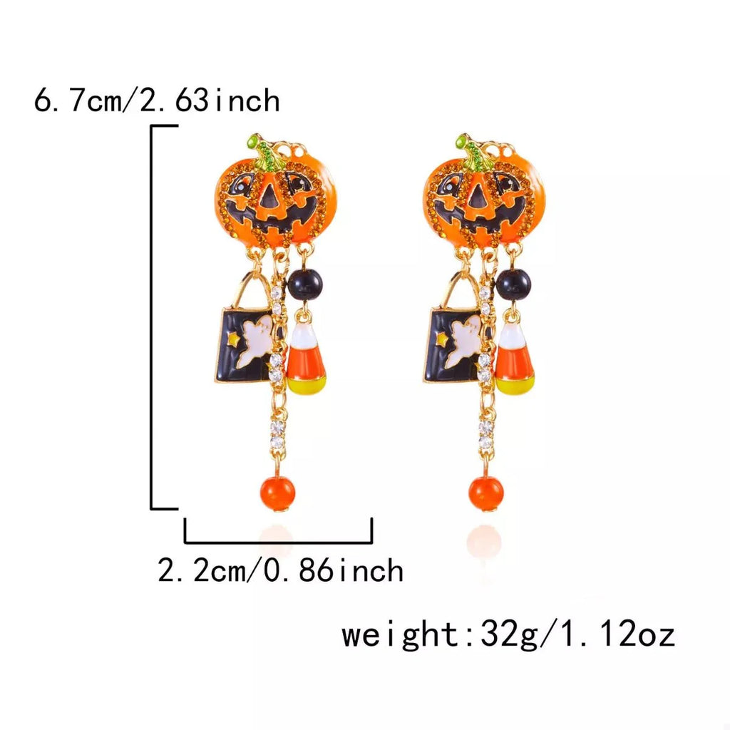 Earrings Halloween Pumpkin Resin Drop with Rhinestone Charms